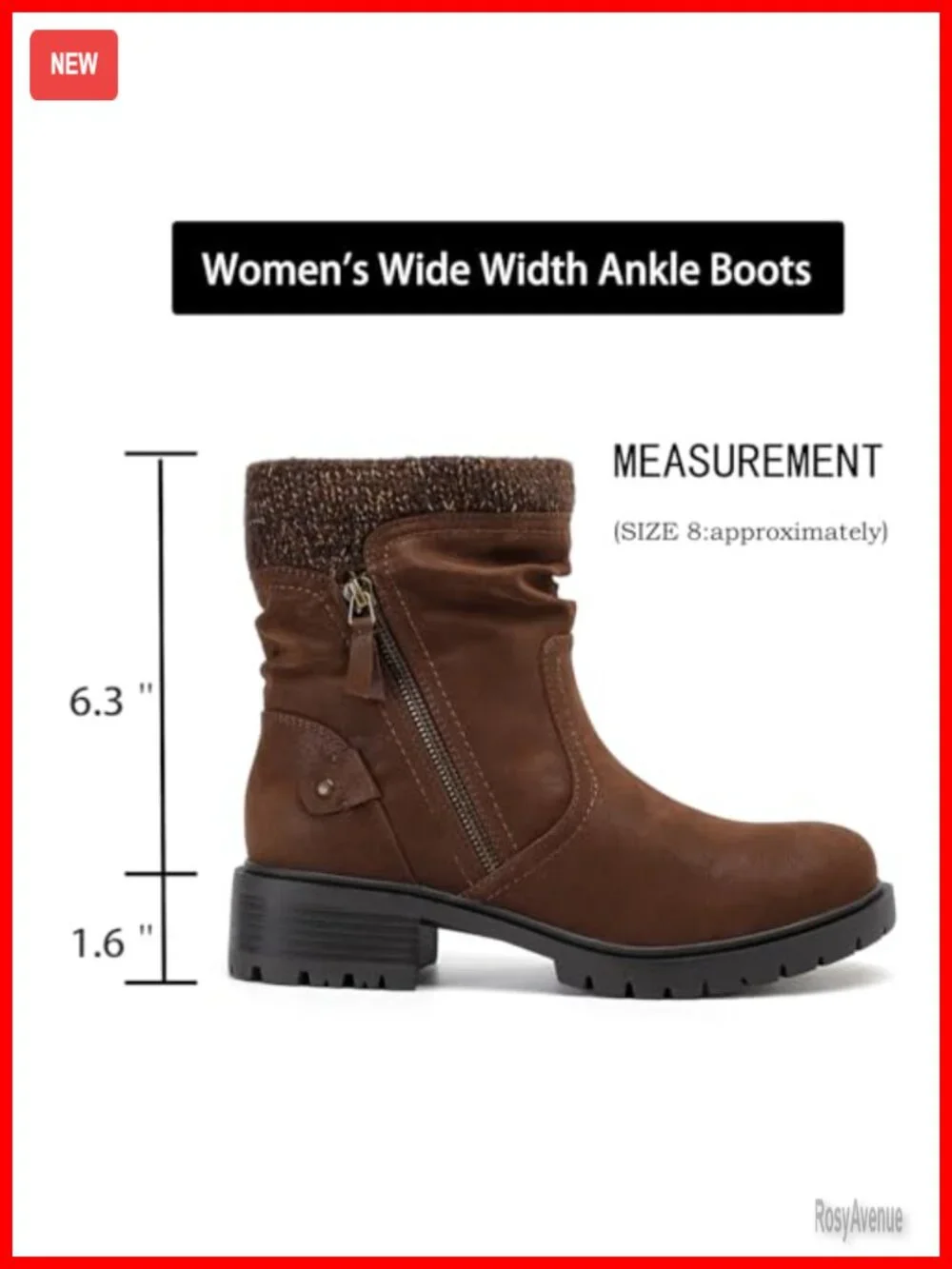 Wide Width Ankle Boots Low Heel Side Zipper Slouchy Mid Calf Booties